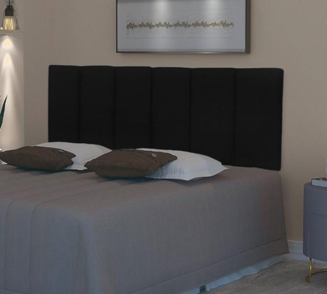 Imagem de Cabeceira de Cama Estofada / Almofadada Cama Box Queen 1,60 x 55 Painel Dubai Preto Sintético