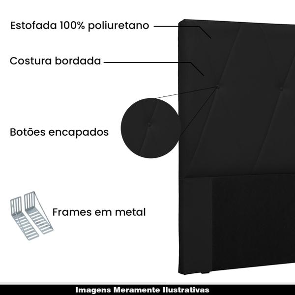 Imagem de Cabeceira de Casal Decorativa 1,40M Yves PU Preto G63 - Gran Belo