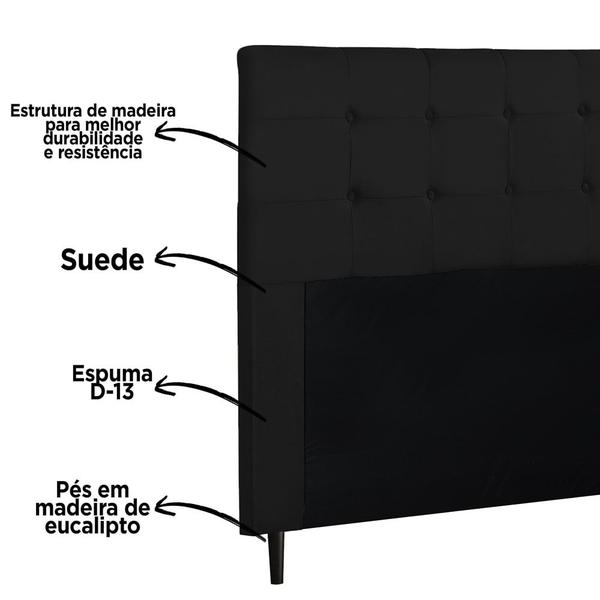 Imagem de Cabeceira de Casal Queen 160cm Luna I02 Suede Preto - Mpozenato