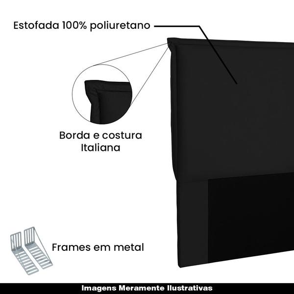 Imagem de Cabeceira Decorativa Casal 1,40M Trento Suede Preto G63 - Gran Belo