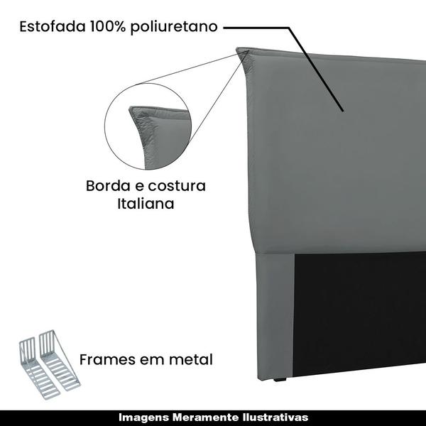 Imagem de Cabeceira Decorativa Casal 1,40M Trento Veludo Cinza G63 - Gran Belo