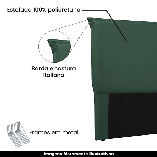 Imagem de Cabeceira Decorativa Casal 1,40M Trento Veludo Verde Floresta G63 - Gran Belo