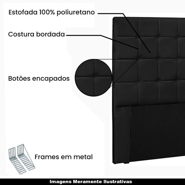 Imagem de Cabeceira Decorativa Casal 1,40M Tropea PU Preto G63 - Gran Belo