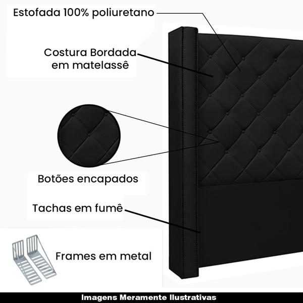 Imagem de Cabeceira Decorativa Casal 1,64M Loewe PU Preto G63 - Gran Belo