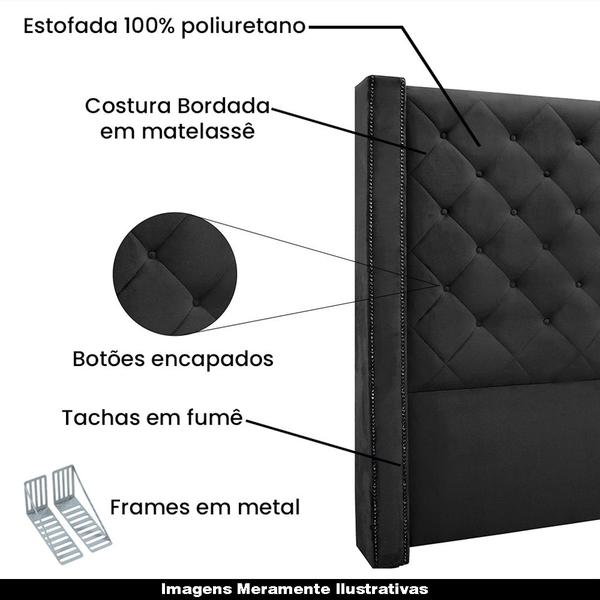 Imagem de Cabeceira Decorativa King Size 2,19M Loewe Veludo Preto G63 - Gran Belo