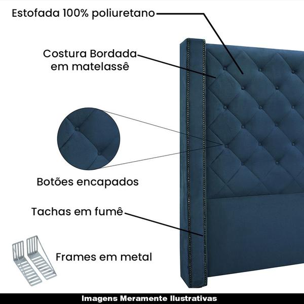 Imagem de Cabeceira Decorativa Queen Size 1,84M Loewe Veludo Azul Marinho G63 - Gran Belo