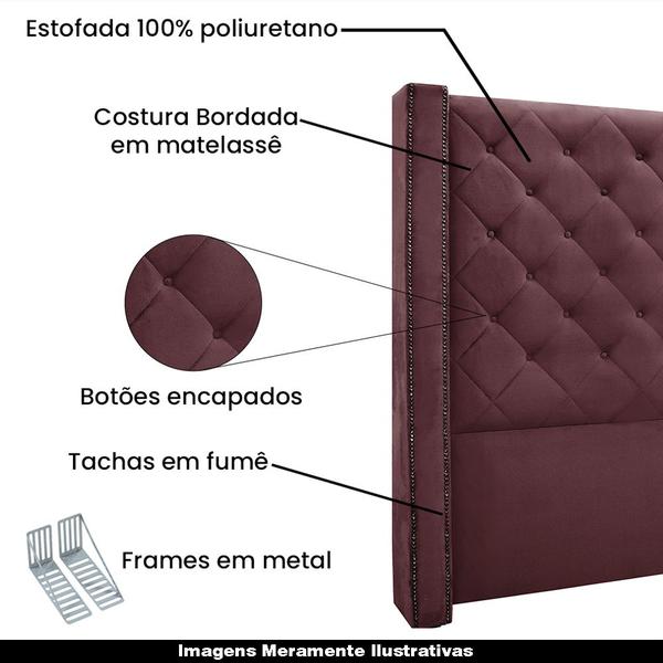 Imagem de Cabeceira Decorativa Queen Size 1,84M Loewe Veludo Vinho G63 - Gran Belo