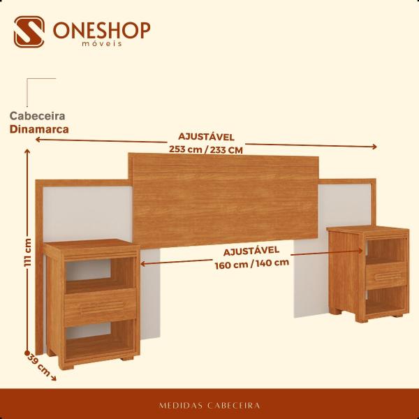 Imagem de Cabeceira Dinamarca Ajustável Para Cama Casal, Queen Box -  100% MDF Com Mesa De Cabeceira