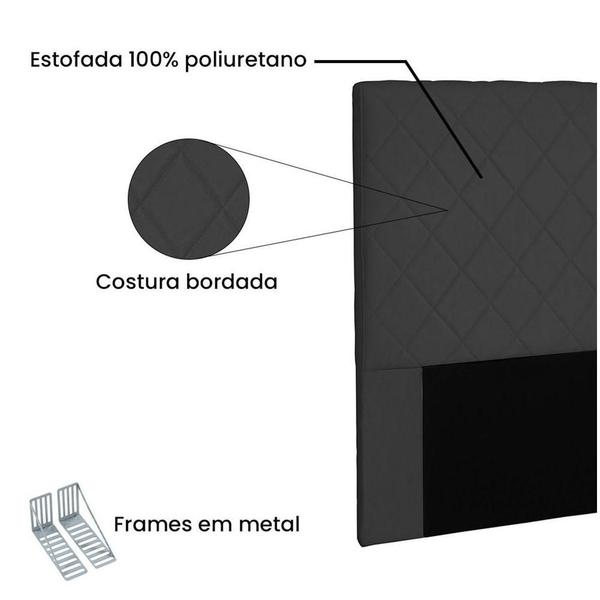 Imagem de Cabeceira Dubai Para Cama Box King 195cm Suede - D'Rossi Preto