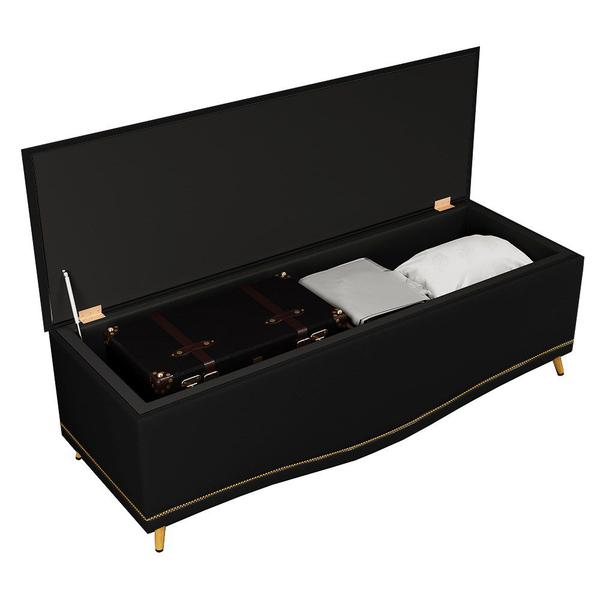 Imagem de Cabeceira e Calçadeira Baú Cama Box Casal Belize 140cm Suede Preto - Desk Design