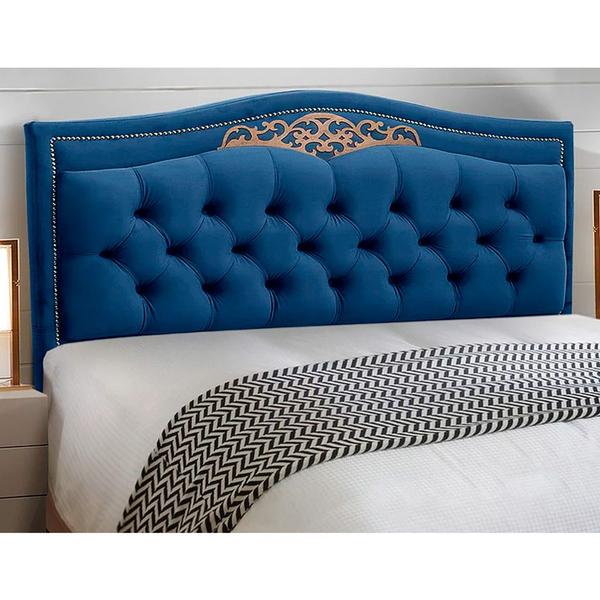 Imagem de Cabeceira e Calçadeira Baú Cama Box Casal King Size Belize 195cm Luxor Azul Marinho - Desk Design