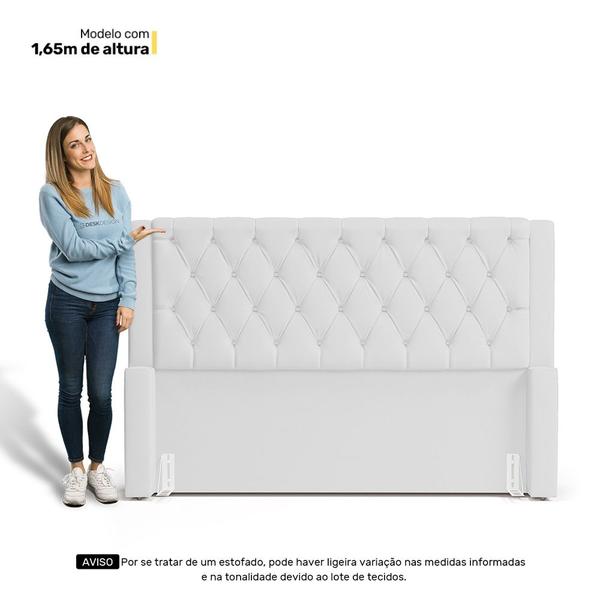 Imagem de Cabeceira e Calçadeira Báu Casal Padrão Atena 140cm Capitonê Sintético Branco - Desk Design