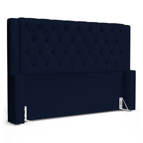 Imagem de Cabeceira e Calçadeira Báu Casal Padrão Atena 140cm Capitonê Suede Azul Marinho - Desk Design