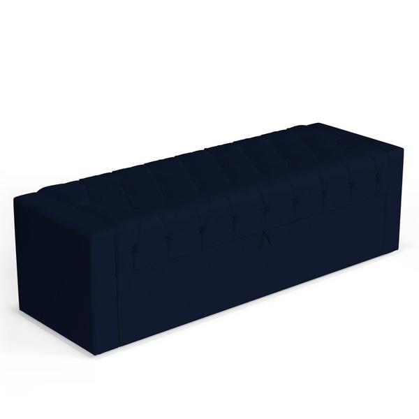 Imagem de Cabeceira e Calçadeira Báu Casal Padrão Atena 140cm Capitonê Suede Azul Marinho - Desk Design