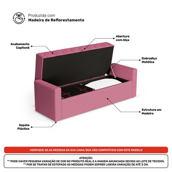 Imagem de Cabeceira e Calçadeira Báu Casal Padrão Atena 140cm Capitonê Suede Rosa - Desk Design