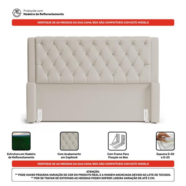 Imagem de Cabeceira e Calçadeira Báu King Size Atena 195cm Capitonê Suede Bege Claro - Desk Design