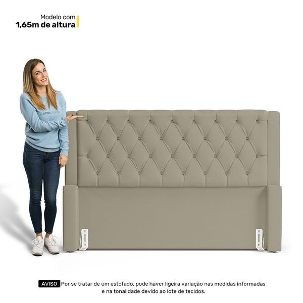 Imagem de Cabeceira e Calçadeira Báu King Size Atena 195cm Capitonê Veludo Bege - Desk Design