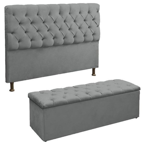 Imagem de Cabeceira E Recamier Baú Lana Para Cama Box Casal Queen - Suede - Sv Decor