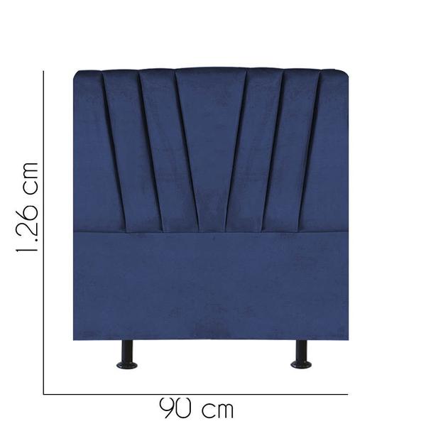 Imagem de Cabeceira Estofada Bélgica 90 cm Solteiro Quarto para Cama Box Suede Azul Marinho - KDAcanto Móveis