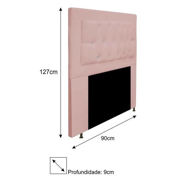 Imagem de Cabeceira Estofada Bianca 90cm para Cama Solteiro Strass Capitonê Suede Rose Gold - Damaffê Móveis