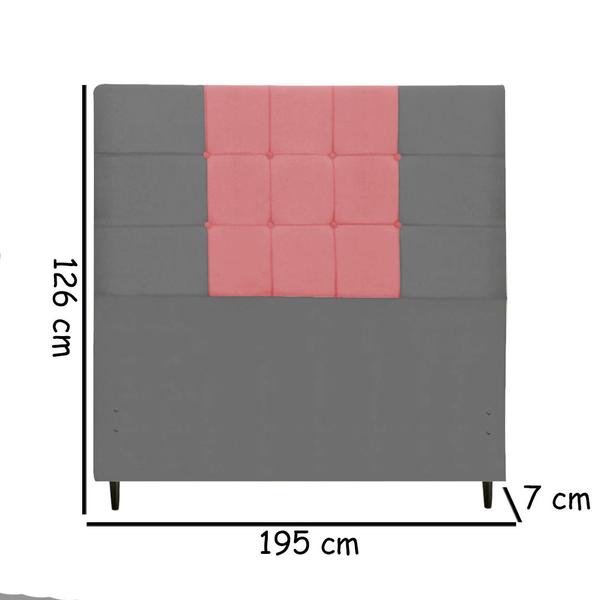 Imagem de Cabeceira Estofada Box Casal King Size Encosto Para Cama Barcelona 195x126 CM Composê Cinza/Rosa JBE Móveis