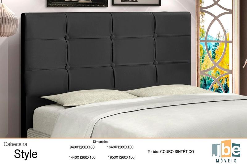 Imagem de Cabeceira Estofada Box Casal King Size Encosto Para Cama Style 195x126 CM Preto JBE Móveis