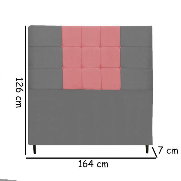 Imagem de Cabeceira Estofada Box Casal Queen Size Encosto Para Cama Maveric 164x126 CM Composê Cinza/Rosa 