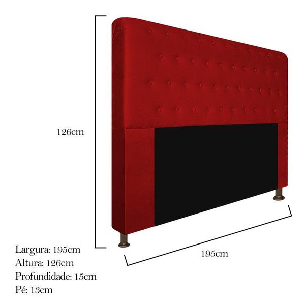 Imagem de Cabeceira Estofada Brenda 195 cm para Cama King Size com Botonê Suede Vermelho - KDAcanto Móveis