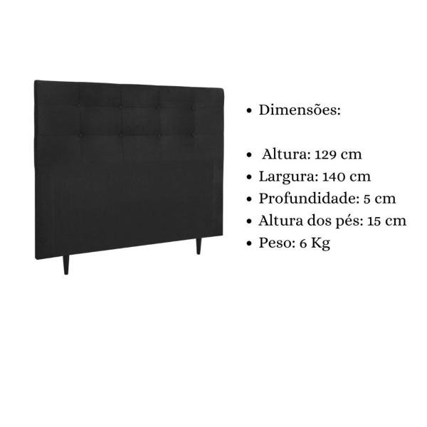 Imagem de Cabeceira Estofada Cama Box Casal 140 cm Helena Suede Preto