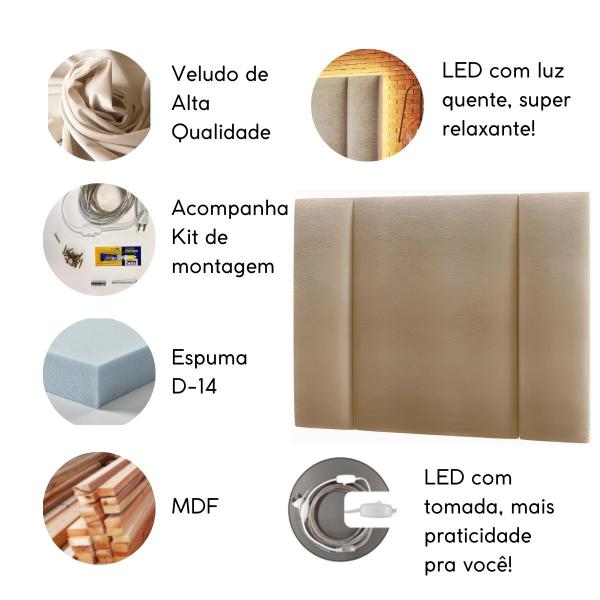 Imagem de Cabeceira Estofada Cama Box Casal com LED Moderna 140 cm