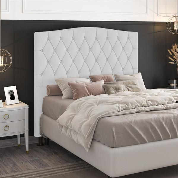 Imagem de Cabeceira Estofada Cama Box Casal King Size Greta 193cm com Frame Corano Branco - Abmaza