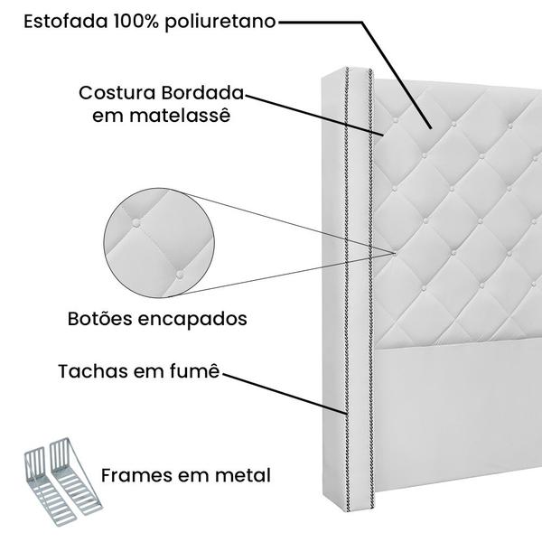 Imagem de Cabeceira Estofada Cama Box Casal Queen Size Alteza 160cm Corano Branco - Abmaza