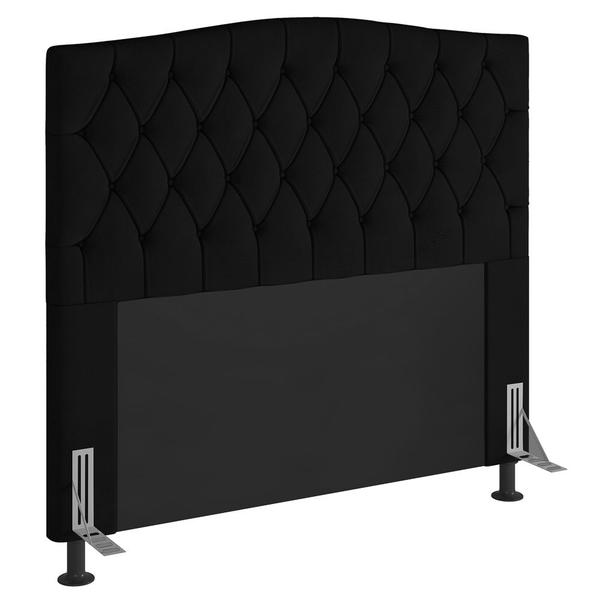 Imagem de Cabeceira Estofada Cama Box Casal Queen Size Greta 160cm com Frame Corano Preto - Abmaza