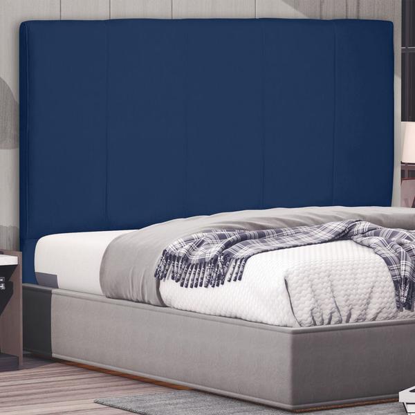 Imagem de Cabeceira Estofada Cama Box Casal Queen Size Ravenna 160cm Suede Azul Marinho - Desk Design