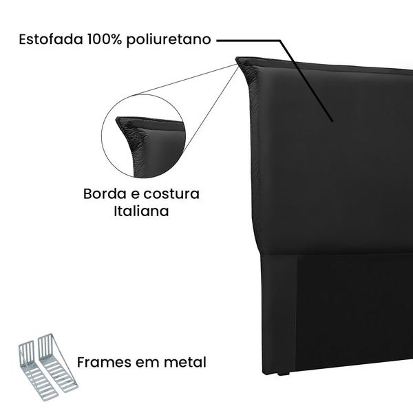 Imagem de Cabeceira Estofada Cama Box Casal Queen Size Veneza 160cm Corano Preto - Desk Design