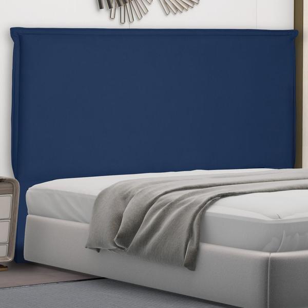 Imagem de Cabeceira Estofada Cama Box Casal Queen Size Veneza 160cm Suede Azul Marinho - Desk Design