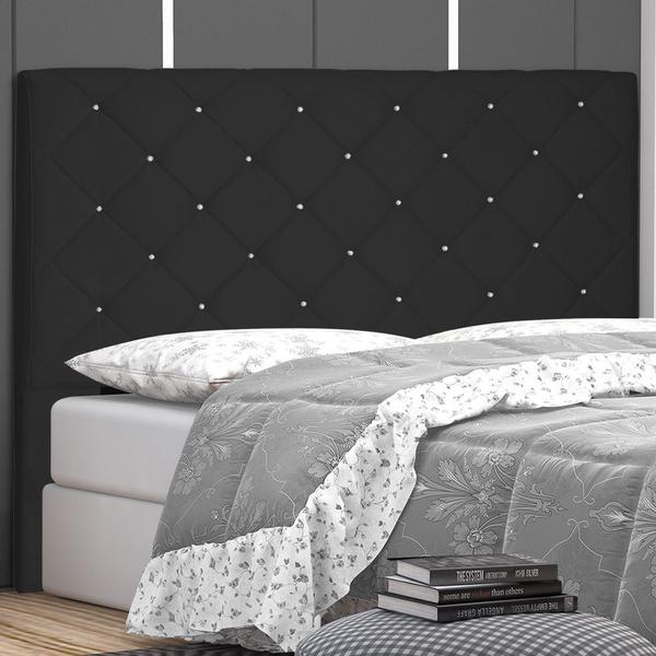 Imagem de Cabeceira Estofada Cama Box Casal Tânia 140cm Suede Preto - Desk Design