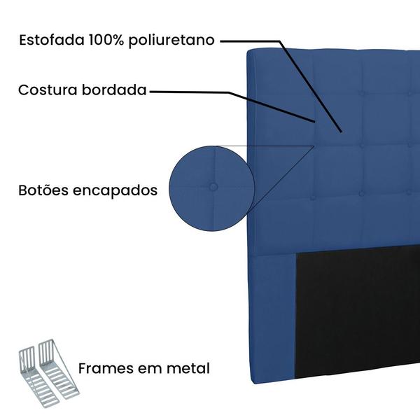 Imagem de Cabeceira Estofada Cama Box Casal Verona 140cm Suede Azul Marinho - Abmaza