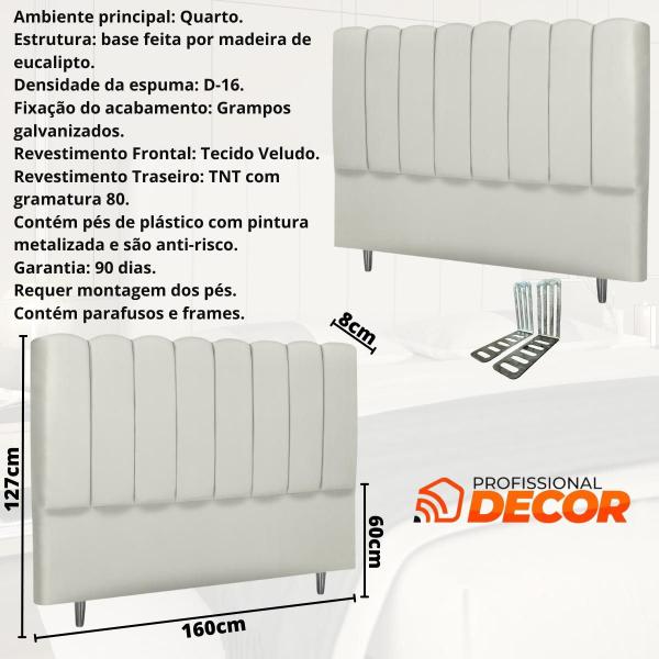 Imagem de Cabeceira Estofada Cama Box Queen Carla 1,60 cm Veludo Com Frames