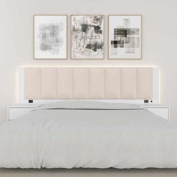 Imagem de Cabeceira Estofada Cama Casal Deinze Com Led Bco/bouclé Off Whit - M.a