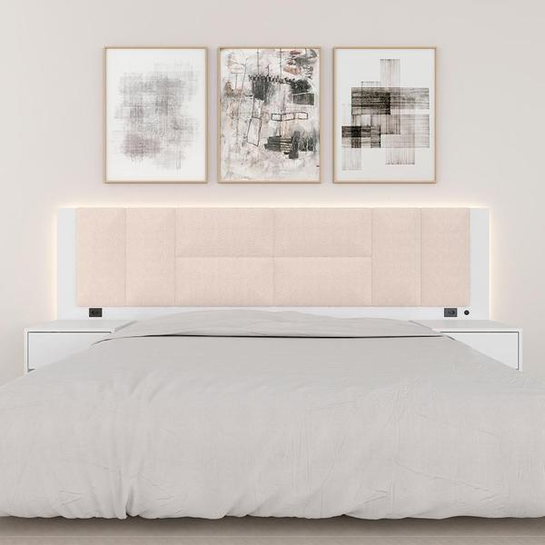 Imagem de Cabeceira Estofada Cama Casal Mumbai C/led Bco/bouclé Off White - M.a