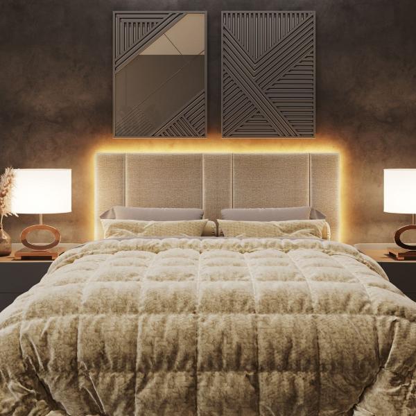 Imagem de Cabeceira Estofada Cama Casal Queen Size LED Star 160 cm