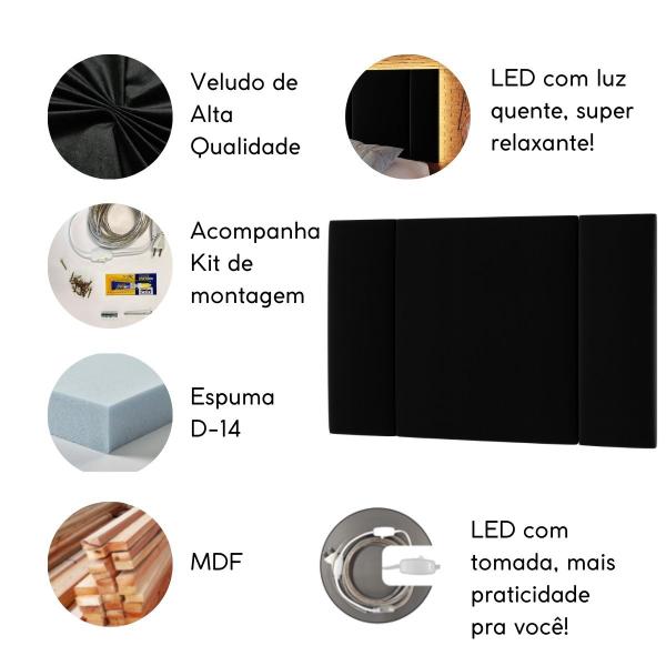 Imagem de Cabeceira Estofada Cama Casal Queen Size LED Star 160 cm