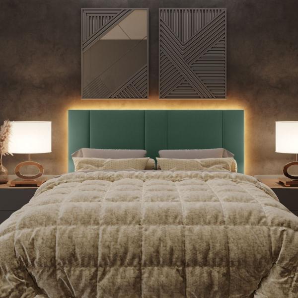 Imagem de Cabeceira Estofada Cama Casal Queen Size LED Star 160 cm