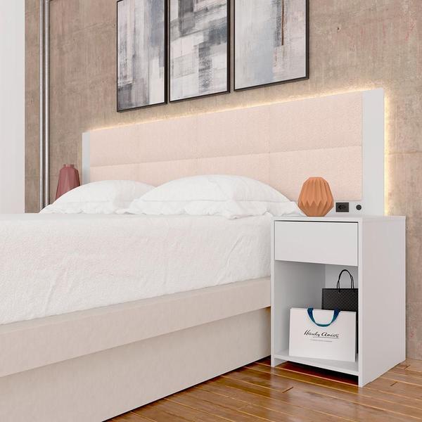 Imagem de Cabeceira Estofada Cama Queen Diamond C/led Bco/bouclé Off White - M.a