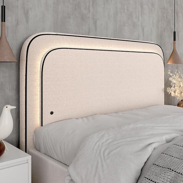 Imagem de Cabeceira Estofada Cama Queen Lille Com Led Bouclé Off White - M.a