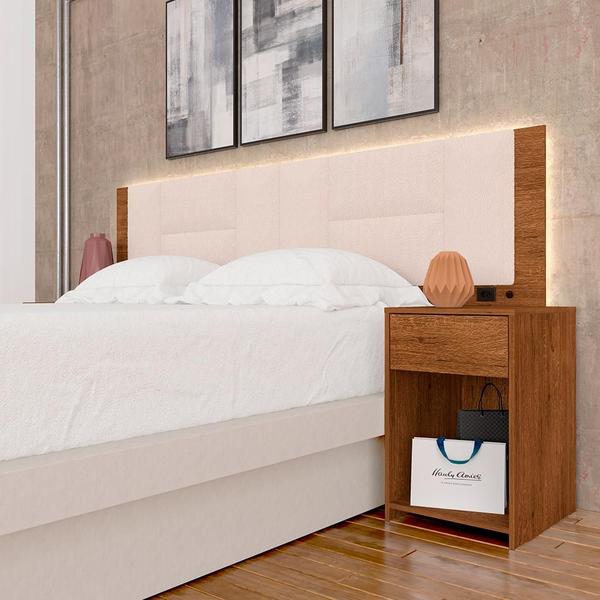 Imagem de Cabeceira Estofada Cama Queen Pilar C/led Freij/bouclé Off White - M.a