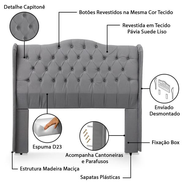 Imagem de Cabeceira Estofada Capitonê Com Pés 1.40m Para Cama Box Casal Dubai Várias Cores - LH Móveis 