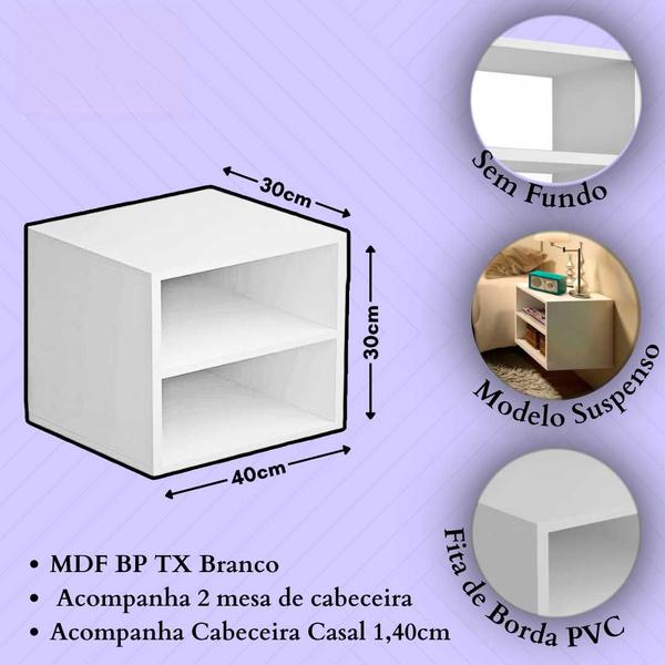 Imagem de Cabeceira Estofada Casal 1,40m 2 Mesas de Cabeceira Cinza