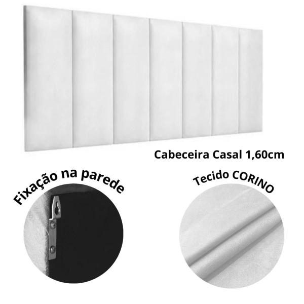 Imagem de Cabeceira Estofada Casal Queen 1,60cm Branco material sintético Pérola Quarto Decoração Lisa